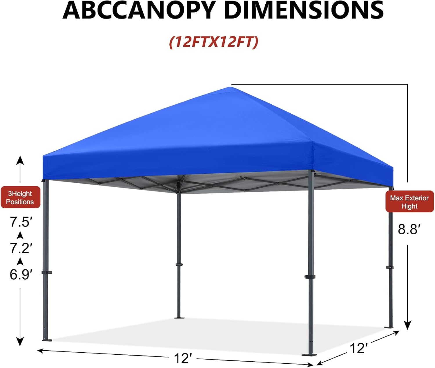 ABCCANOPY 12x12 Pop Up Canopy Tent, Easy Setup Instant Shelter with Wheeled Bag, Heavy Duty Outdoor Canopy for Beach, Market, Backyard, UV Protection, Outdoor Weather Protection (Royal Blue, 12x12)