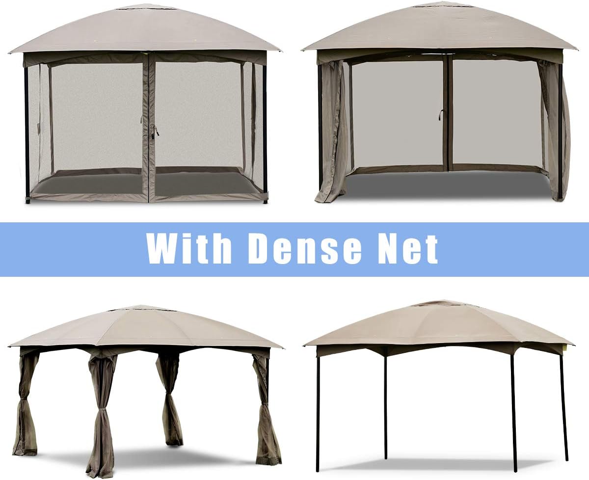 Tangkula 11.5 x 11.5 Feet Large Outdoor Gazebo, Fully Enclosed Canopy Gazebo with Netting, Patio Gazebo Shelter w/ 133 Square Feet of Shade for Patio Lawn Garden Beach Picnic