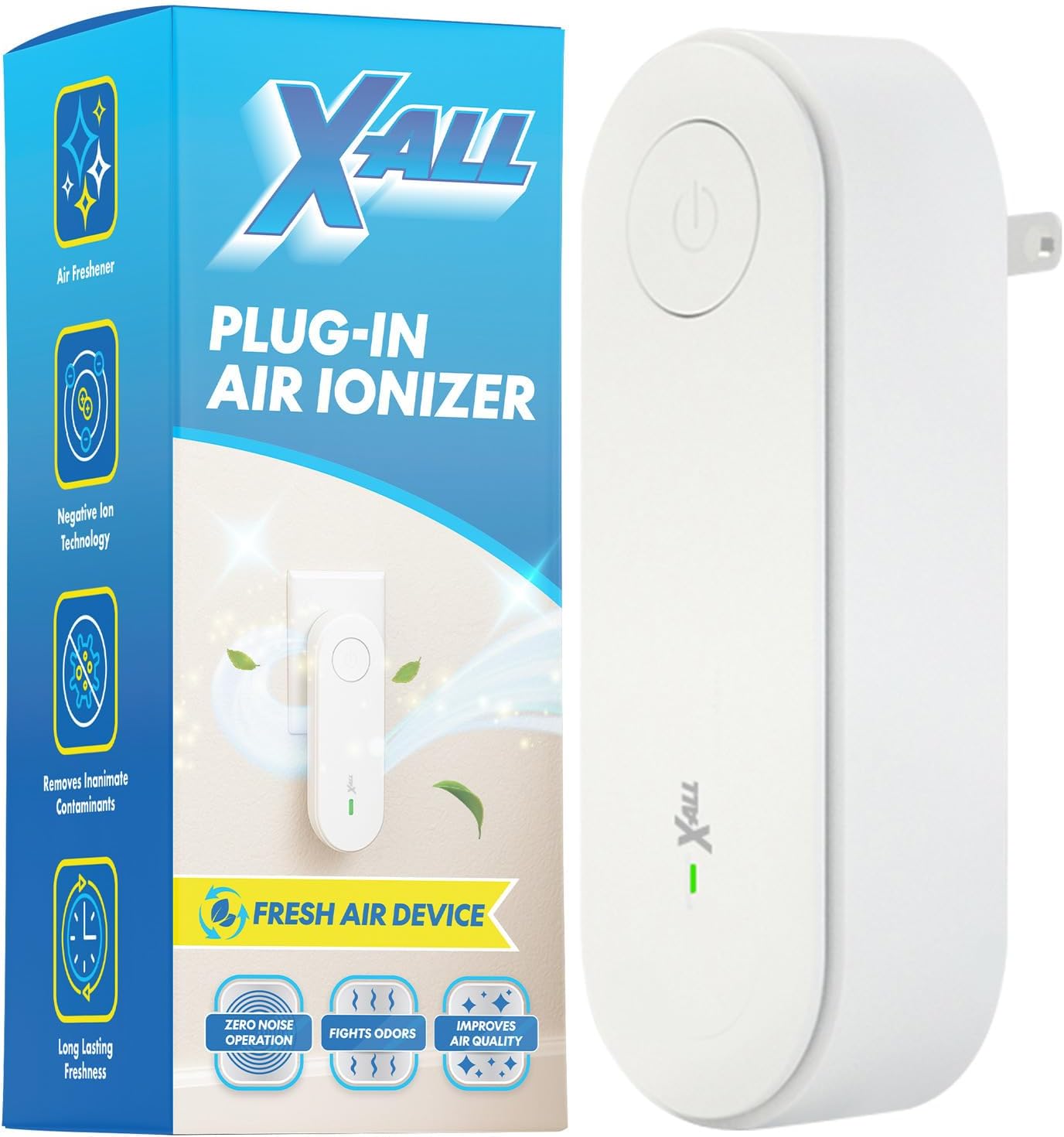 X-All Air Ionizer 3-Pack – Plug-In Ionizer for Bedroom, Home, Office - Freshens Air from Pets, Cooking, Trash, and Smoke (3 Pack)