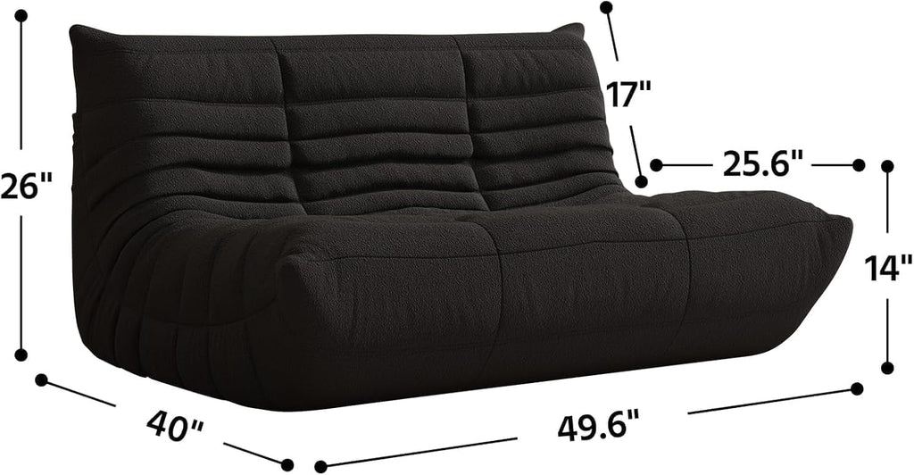 Giant Loveseat Boneless Bean Bag Chair for Adults - Teddy Fleece Fireside Accent Chair with Memory Foam, Comfy Lazy Floor Sofa Couch Chaise Lounge for Living Room Bedroom Theater, 2 Seater, Black