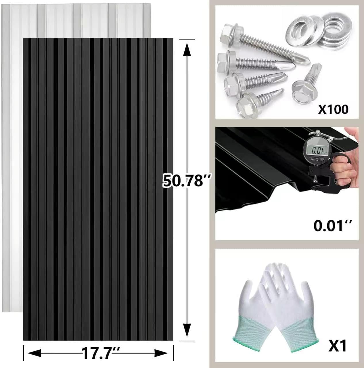 Metal Roof Panels - 12 Pcs Corrugated Pergola Roofing Panels Heavy Duty Waterproof Tin Roofing Materials for Shed Gazebo Patio Garages 50.78x17.7in, Black