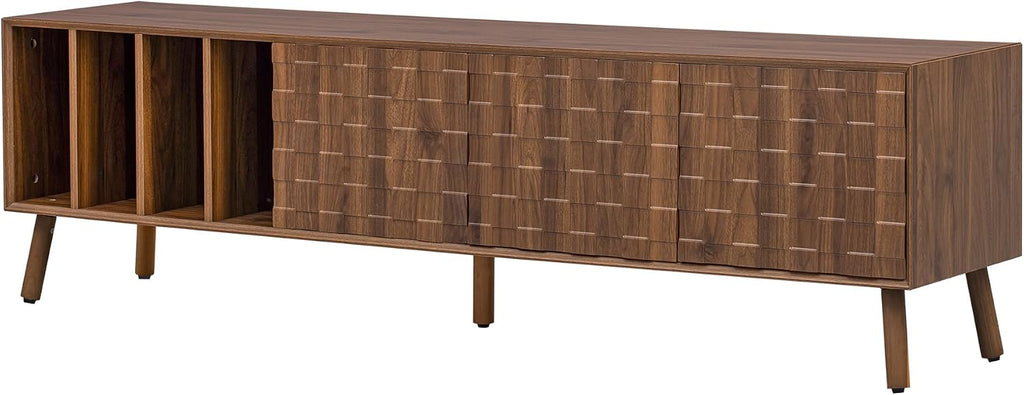 Merax 70' TV Stand for TVs Up to 80', Modern Entertainment Center with 3 Doors and Vertical Open Shelves, Media Console with Unique Mosaic Front Design for Living Room