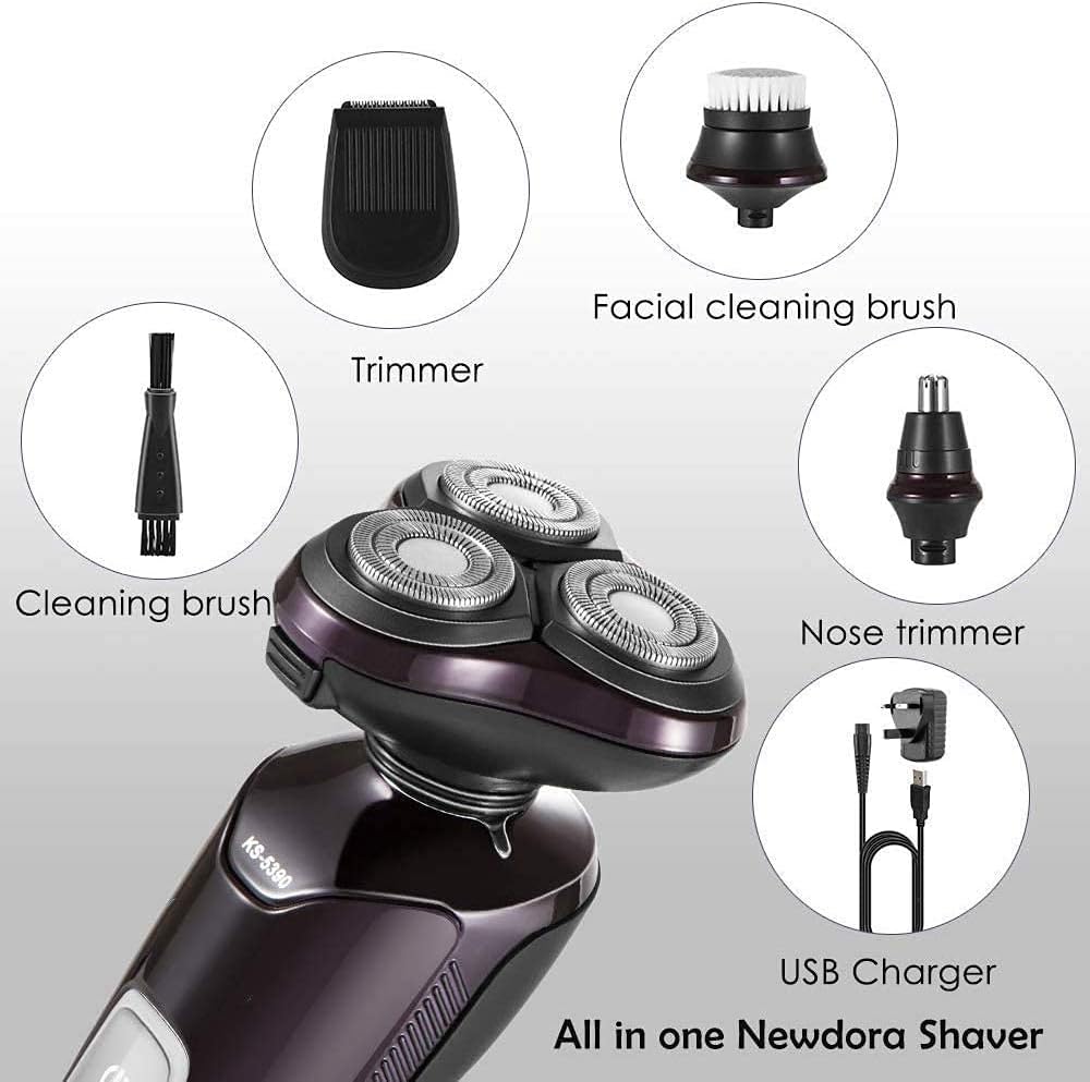 Electric Shavers for Men Bald Head Shaver LED Mens Electric Shaving Razors Rechargeable Cordless Wet Dry Rotary Shaver Grooming Kit with Clippers Nose Hair Trimmer Facial Cleansing Brush