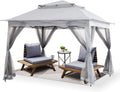 Patio Gazebo Outdoor Pop Up Gazebo with Curtains and Shelter for Patio, Party & Backyard (Grey, 11x11)