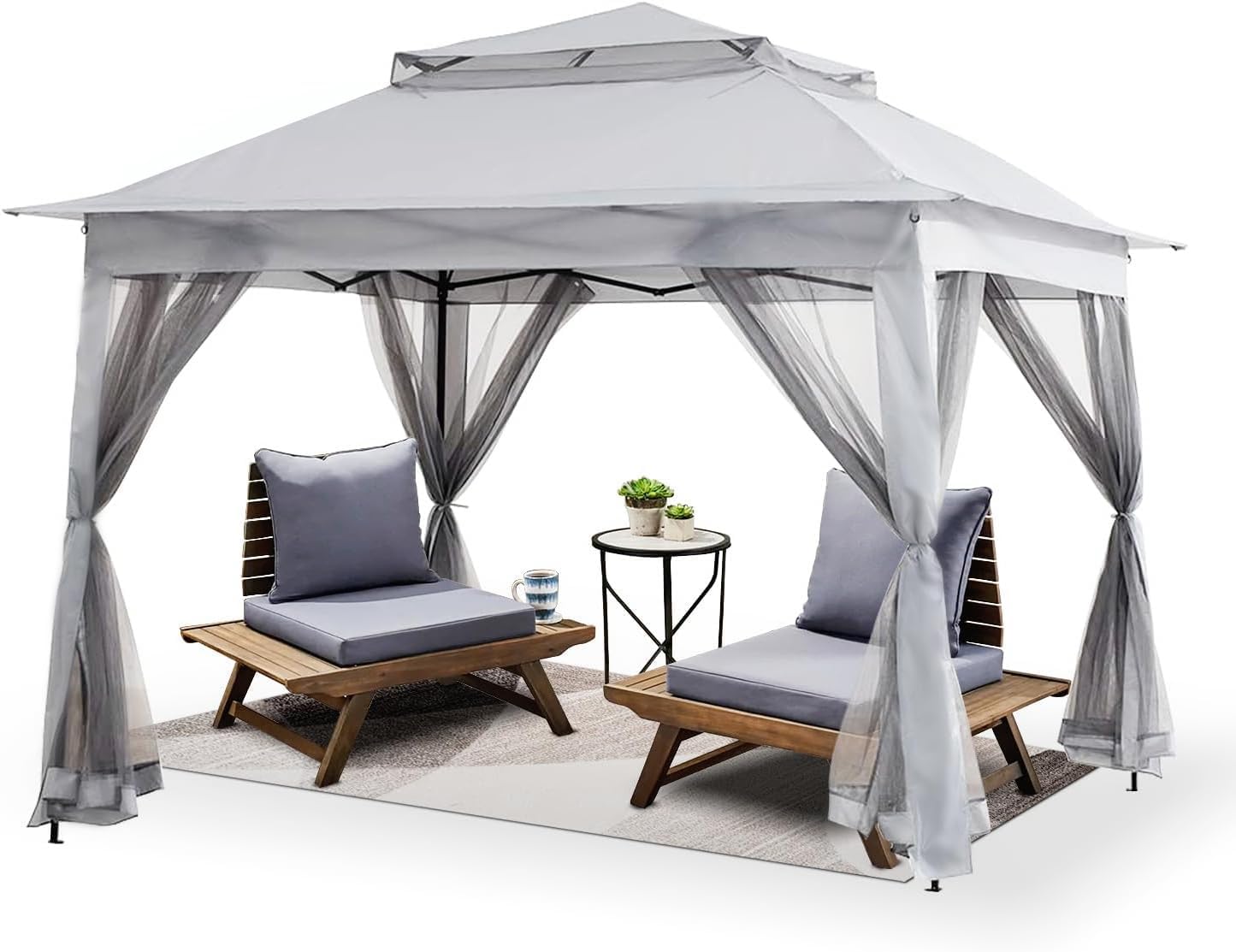 Patio Gazebo Outdoor Pop Up Gazebo with Curtains and Shelter for Patio, Party & Backyard (Grey, 11x11)
