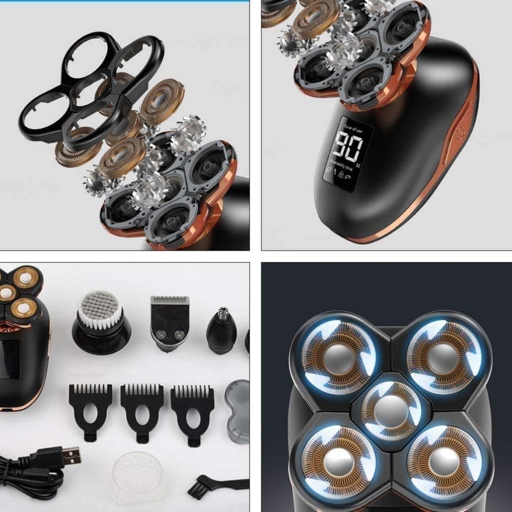 Electric Razor, Rechargeable Electric Shaver Waterproof Wet & Dry Rotary Shavers for Men Electric Shaving Razors, LED Display, 5 in 1 Grooming Kit Head Shavers