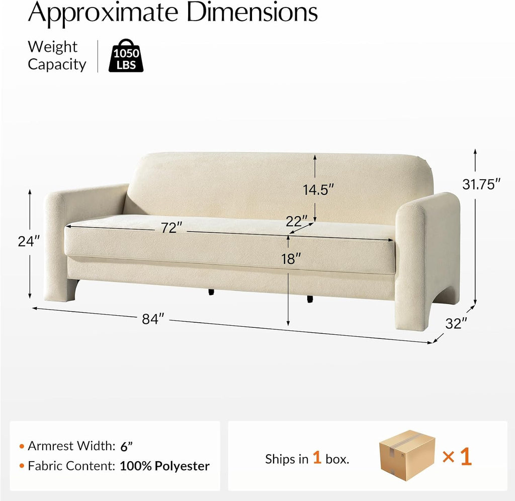 HULALA HOME 84' Modern Curved Sofa, Comfy Chenille Couch with Wrapped Armrests, 3 Seater Sofa for Living Room, Easy to Assemble, Ivory