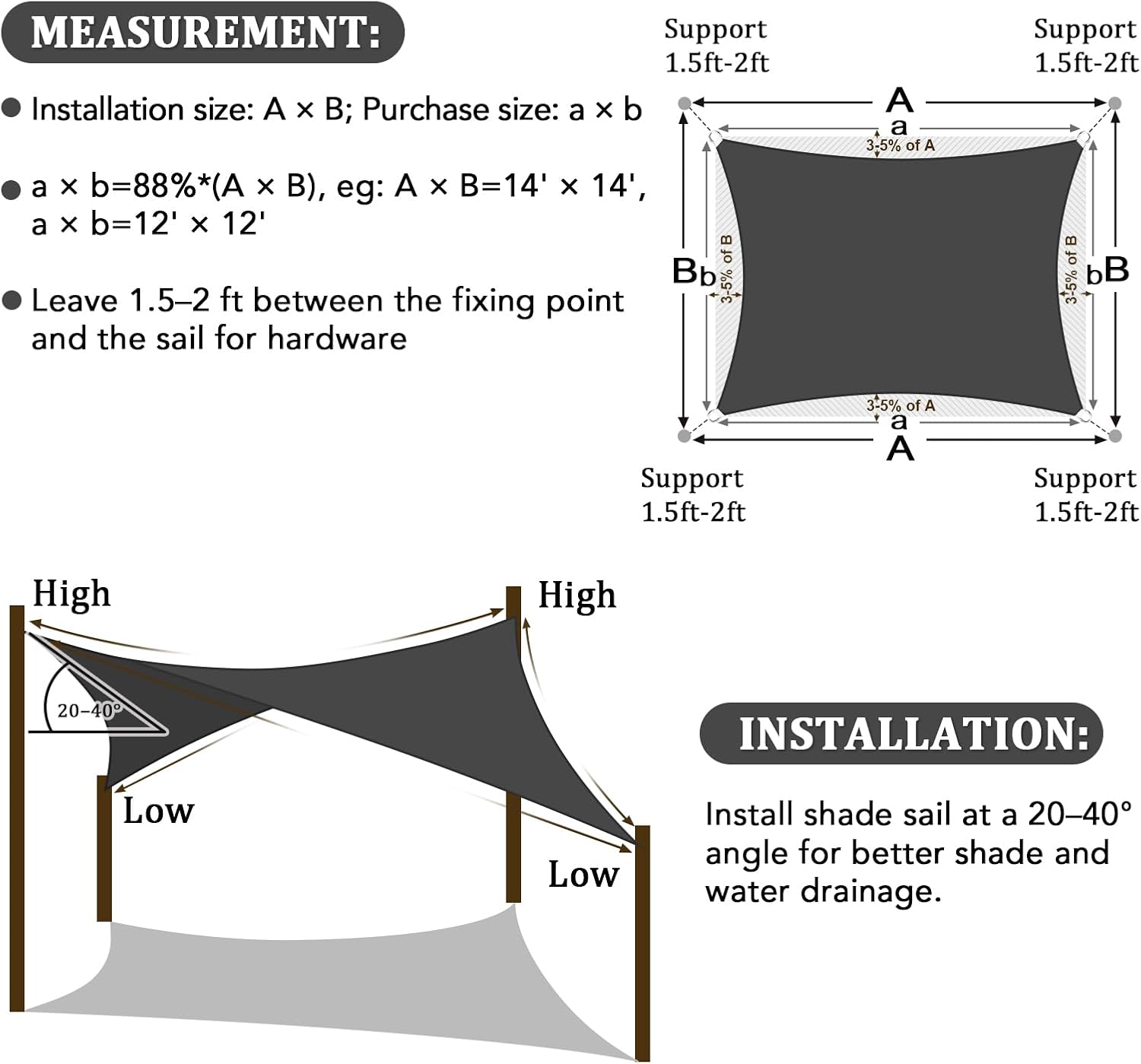 Shade&Beyond Custom 06'x10' Sun Shade Sail Canopy Rectangle UV Block Breathable Curved Sunshade for Backyard Yard Deck Outdoor Facility and Activities, Dark Grey (We Make Custom Size)
