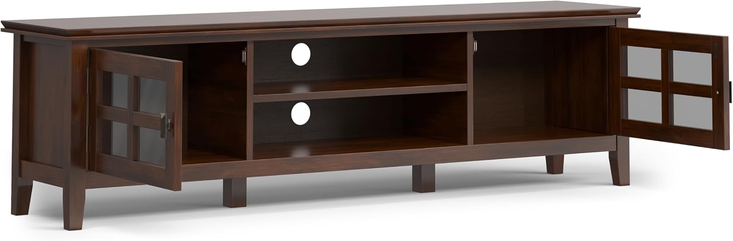 SIMPLIHOME Artisan TV Stand - 72 inch Wide Solid Wood Low Media Console in Russet Brown, Transitional Entertainment Center for Living Room for TVs up to 80 Inches with Shelves and Cable Management