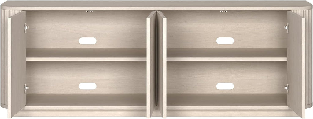 Henn&Hart Fluted TV Stand for TVs up to 75' with 2 Storage Cabinets with an Adjustable Shelf for Living Room, Family Room, or Office, Beech White