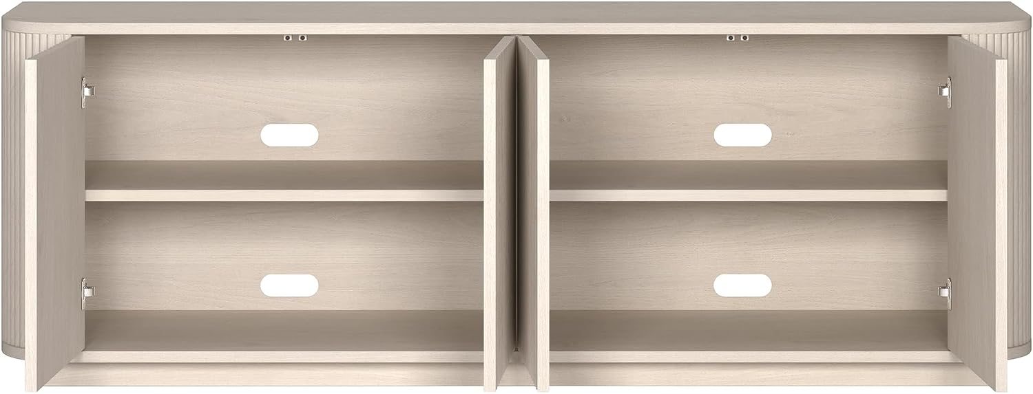 Henn&Hart Fluted TV Stand for TVs up to 75' with 2 Storage Cabinets with an Adjustable Shelf for Living Room, Family Room, or Office, Beech White