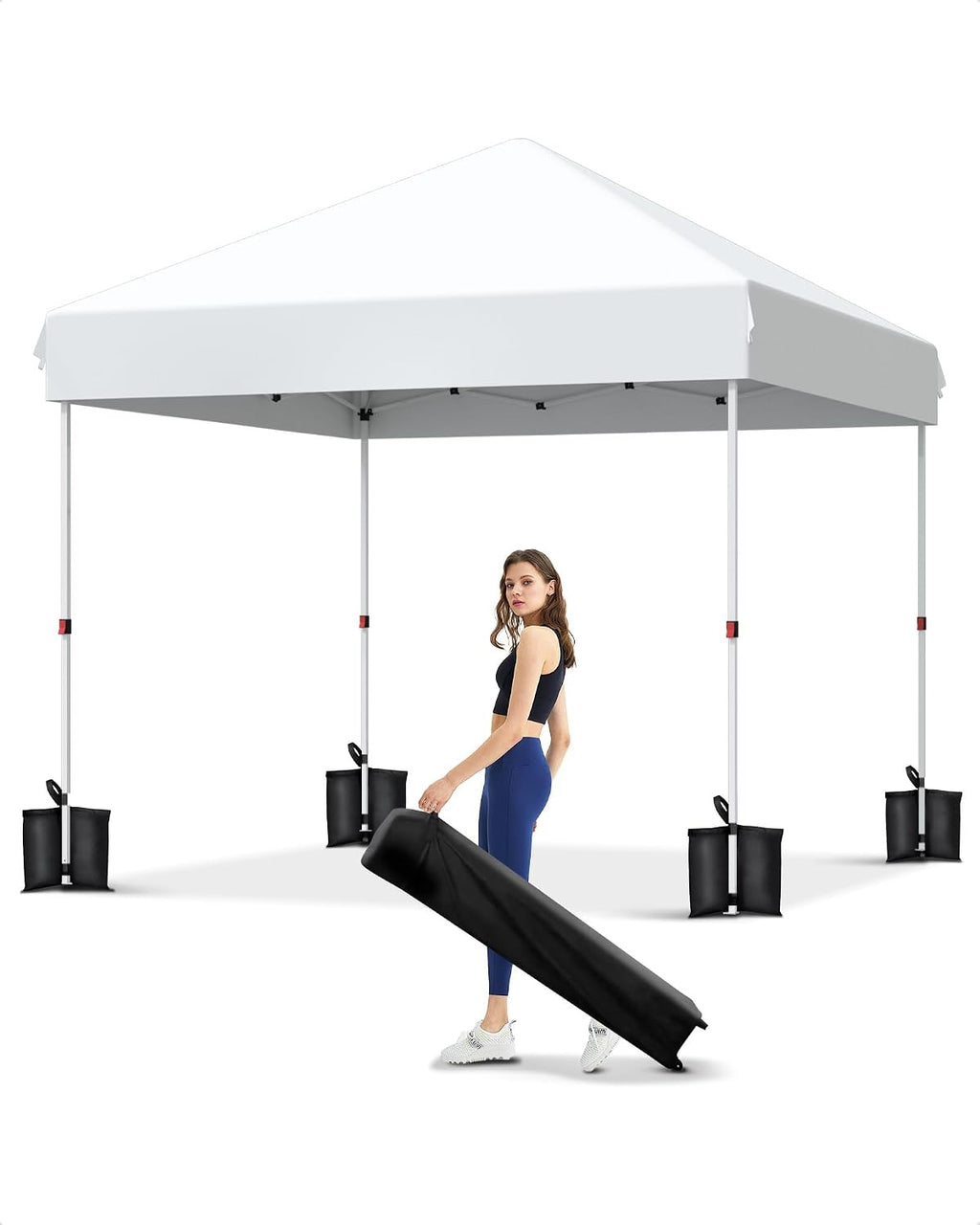 10x10 Pop Up Canopy Tent，Gazebos One-Button Instant Setup, Heavy-Duty 210D Oxford Fabric & Rust-Proof Frame - 3 Adjustable Heights, Roller Bag, 4 Sandbags - UV Protection for Beach, Party
