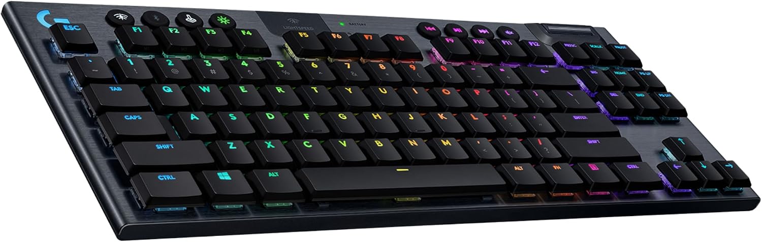 Logitech G915 TKL Tenkeyless Lightspeed RGB Mechanical Gaming Keyboard for Laptop and PC, Low Profile Switch, LIGHTSYNC RGB, Wireless, Bluetooth Function, Black