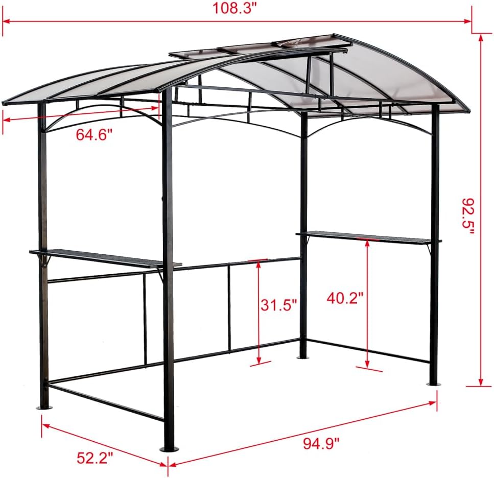 Beaunicorn 8x5ft Grill Gazebo - Outdoor Patio Canopy BBQ Shelter with Durable Steel Hardtop and Convenient Side Shelves for Enhanced Cooking Experience,Black