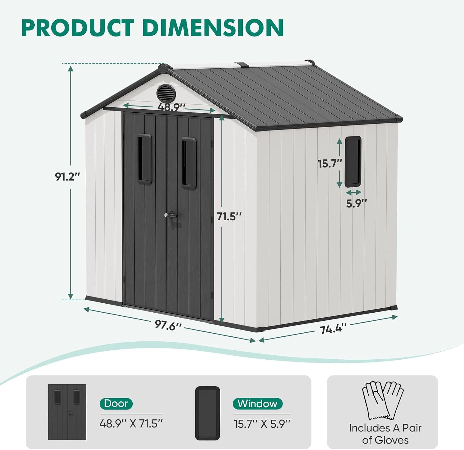 8x8 Outdoor Storage Shed with Floor, Heavy Duty Resin Tool Shed, Weather Resistant Garden Storage Building with Windows & Ventilation, White/Gray