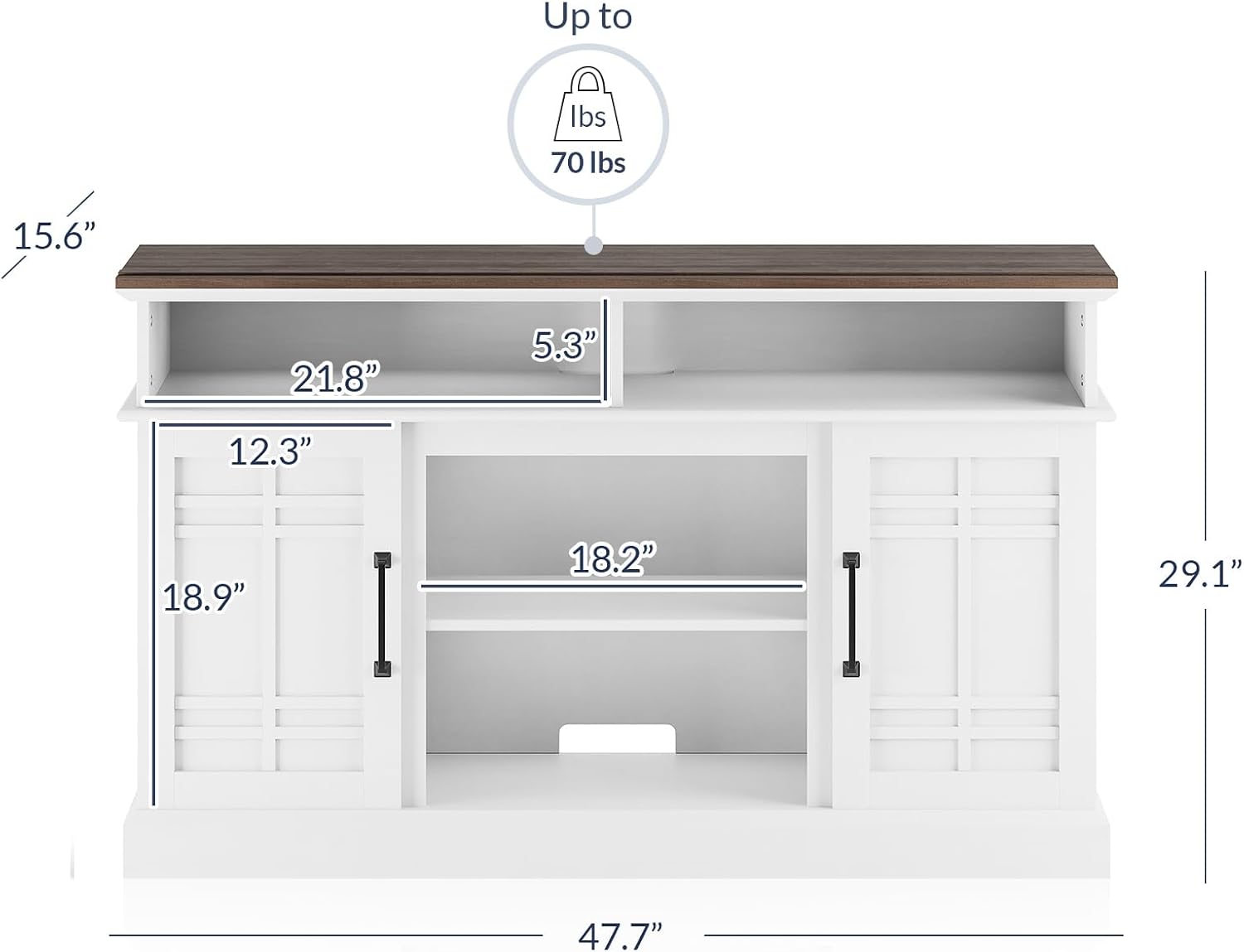 BELLEZE Modern 48' Farmhouse Wood TV Stand & Media Entertainment Center Console Table for TVs up to 50 Inch with Open Storage Shelves & Cabinets - Norrell (White)