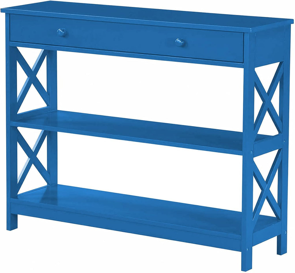 Convenience Concepts Oxford 1 Drawer Console Table with Shelves, Teal Blue