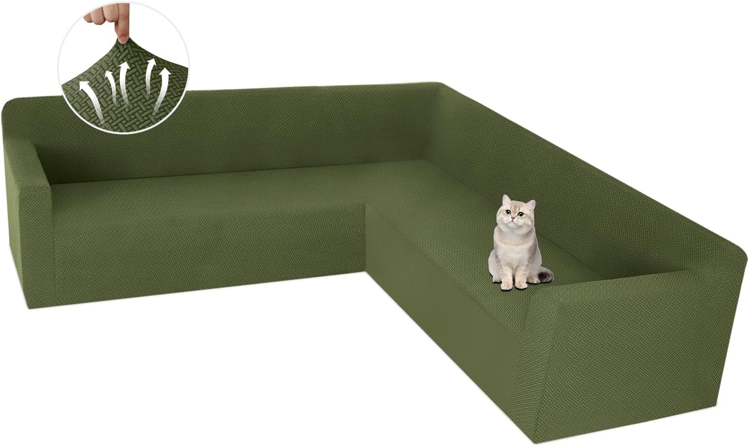 ALIECOM Stretch Corner Sectional Couch Covers L Shape Sofa Covers Washable Sectional Slipcovers U Shape Jacquard Living Room Pet Dogs Furniture Protector with Elastic Bottom (Avocado Green, Middle)