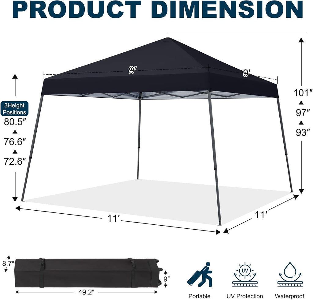 MASTERCANOPY Portable Pop Up Canopy Tent with Large Base (11x11,Black)