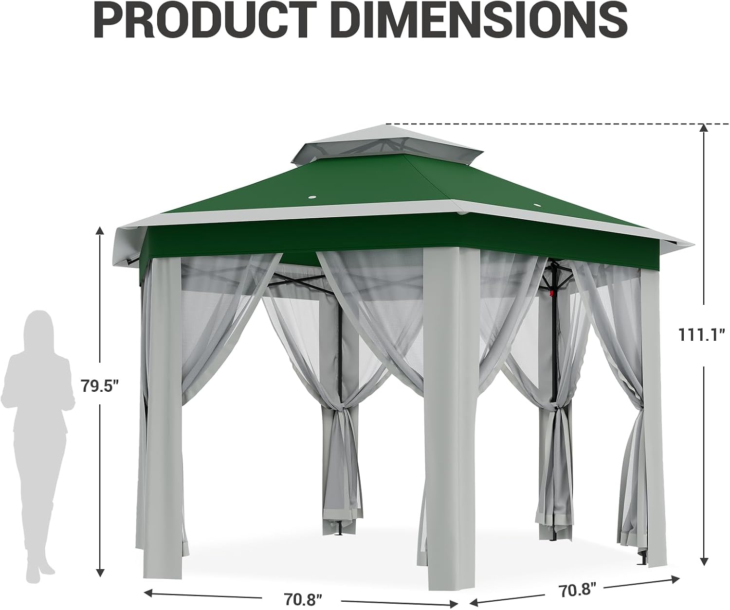 70.8'X70.8' Outdoor Patio Gazebo, Pop-Up Screen Tent with UV Protection & Mosquito Net, Waterproof Hardtop for Backyard, Camping, Easy Foldable Design(Green Beige)