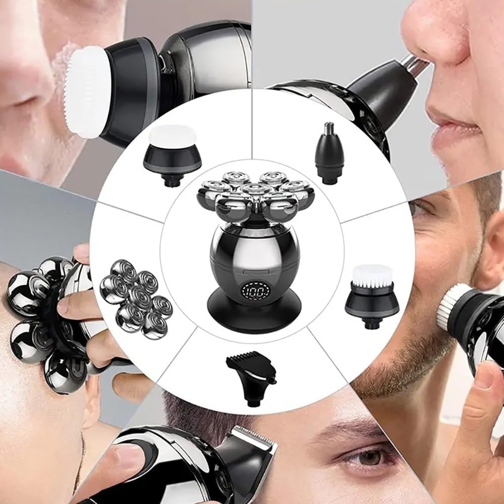 Head Shaver for Men, 5 in 1 Pro Wet Dry Electric Shaver for Men Beard Hair Trimmer Face Electric Razor Rechargeable Bald Head Shaving Machine LCD Display (Color : 5 in 1 with Box)