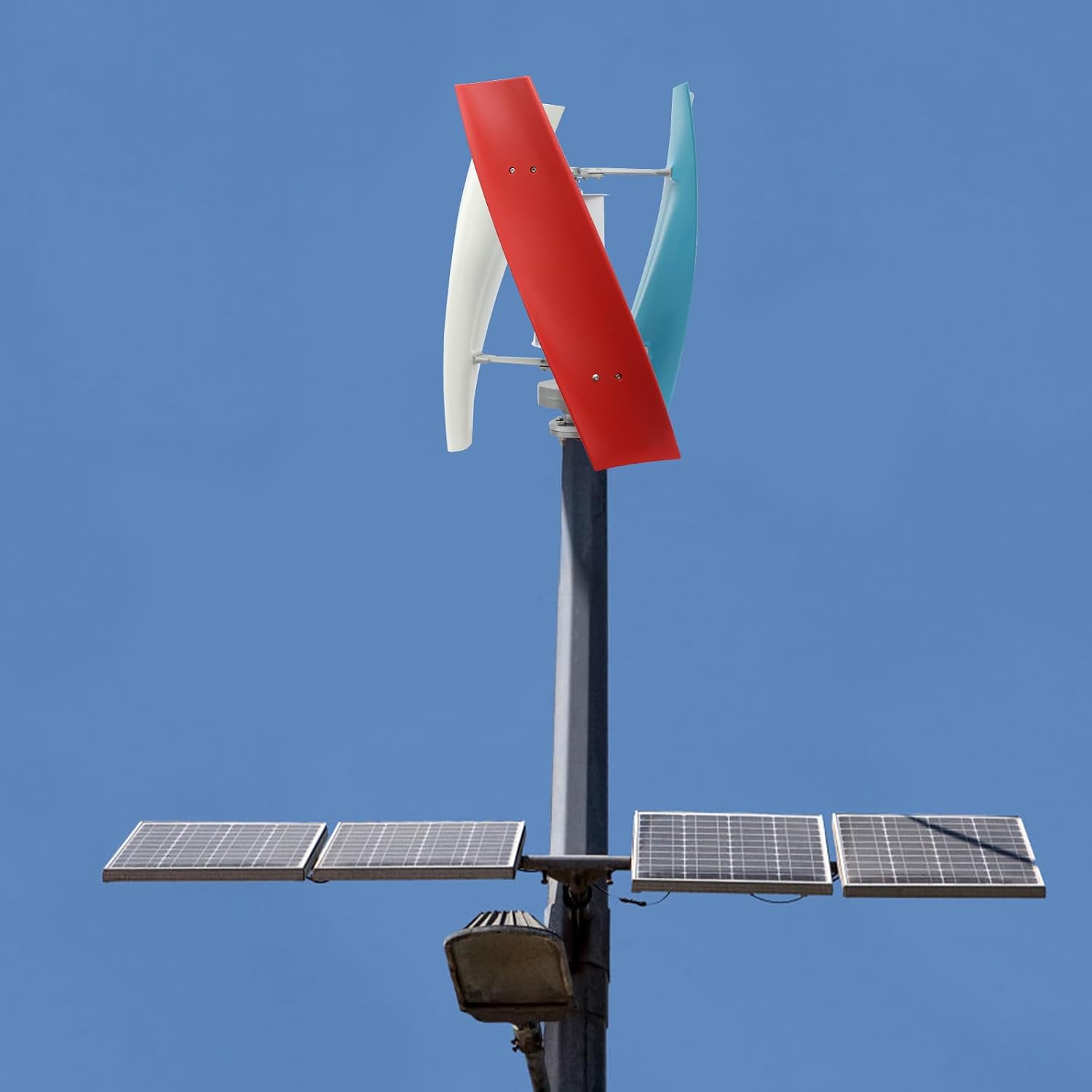100W Vertical Axis Wind Turbine Generator, Permanent Magnet Generator with Intelligent Controller, Low Noise Helical Design Windmill for Home, Boats, Street Lighting (12V,100W, Blue+White+Red)