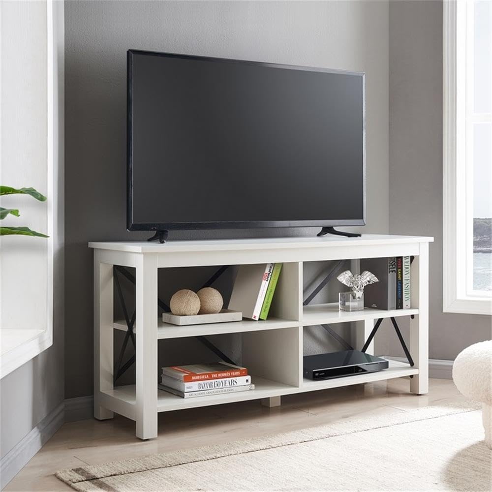 Henn&Hart Rectangular TV Stand for TV's up to 55' in White, TV Stands for the Living Room