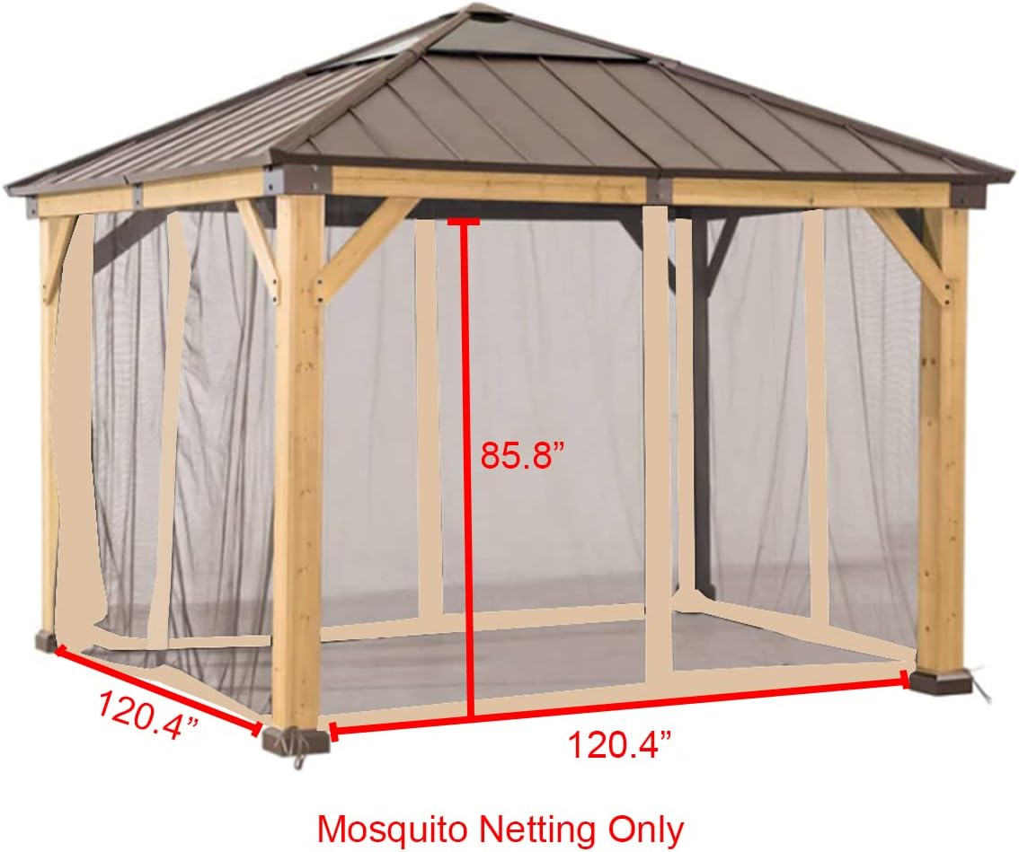 Garden Winds Replacement Mosquito Netting Set Compatible with The A102007200 Hard Top Gazebo
