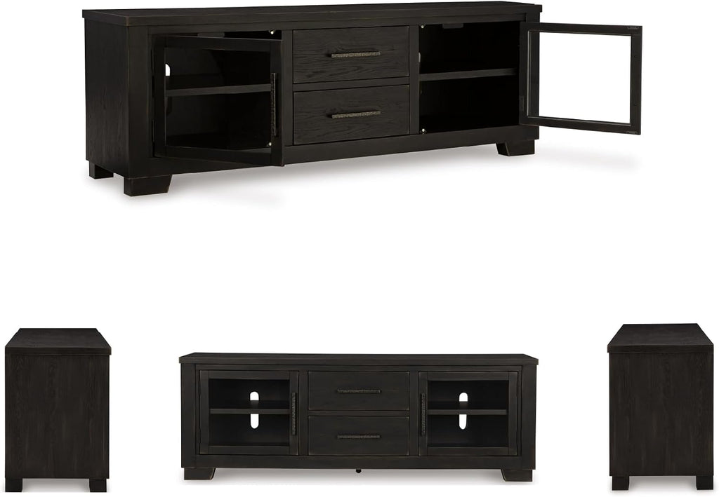 Signature Design by Ashley Galliden Urban 2-Drawer 80' TV Stand for TVs up to 91' with Adjustable Shelves, Cabinets, Cord Openings, Black