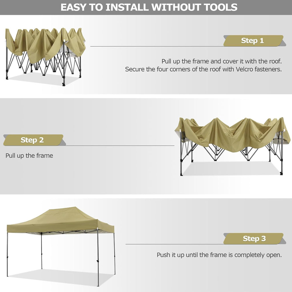 COBIZI 10x15 Pop Up Canopy Without Sidewall,Heavy Duty Canopy UPF 50+ All Season Wind Waterproof Commercial Outdoor Wedding Party Tents for Parties Gazebo with Carry Bag(10 x 15 ft Khaki)
