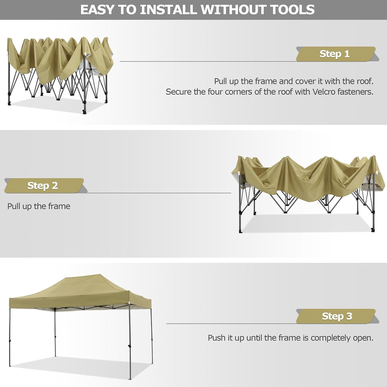 COBIZI 10x15 Pop Up Canopy Without Sidewall,Heavy Duty Canopy UPF 50+ All Season Wind Waterproof Commercial Outdoor Wedding Party Tents for Parties Gazebo with Carry Bag(10 x 15 ft Khaki)