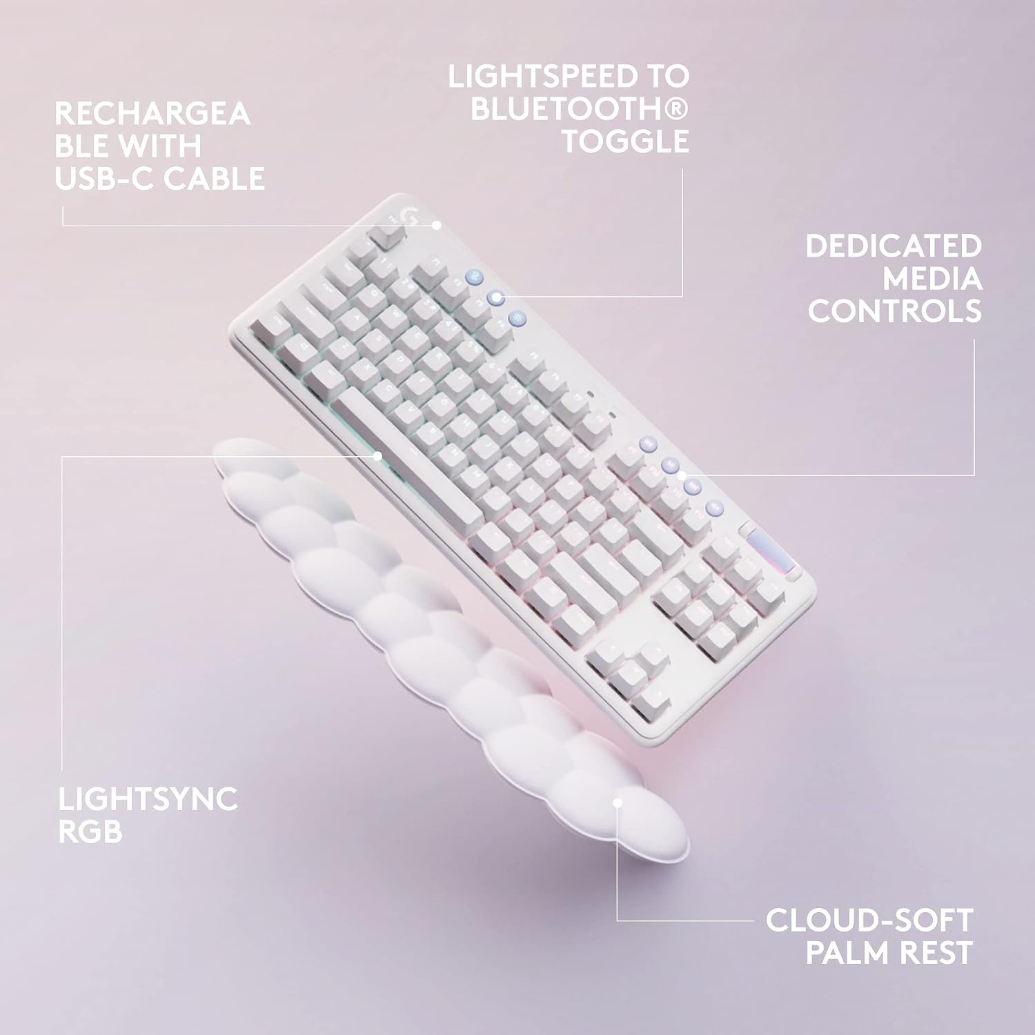 Logitech G Wireless Gaming Combo, G715 Keyboard Tactile + G705 Mouse, Customizable LIGHTSYNC RGB Lighting, Lightspeed Wireless, Bluetooth, PC/Mac/Laptop - White Mist