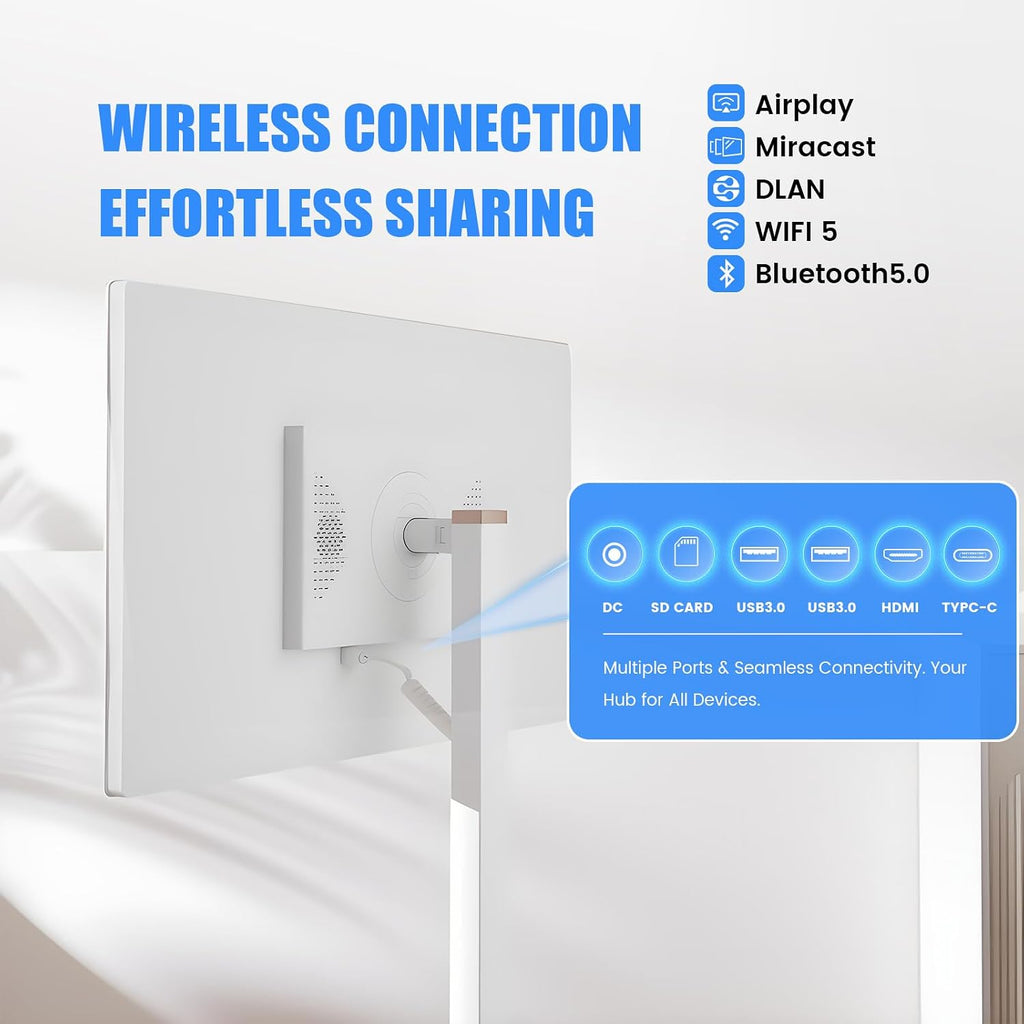 32 Inch Smart Portable TV on Wheels,FHD Touch-Screen-Monitor,Wireless RollableTV, 8G RAM,128G Storage,Built-in 6-8H Battery,Android 14,Full Swivel Rotation,Remote Control (White)