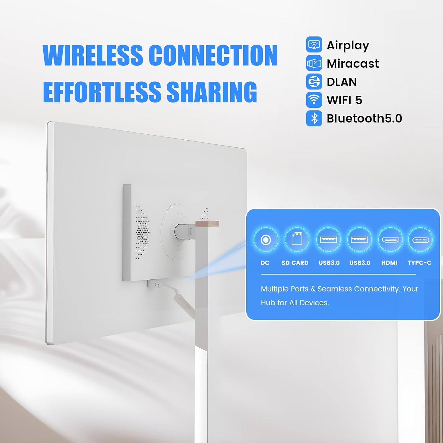 32 Inch Smart Portable TV on Wheels,FHD Touch-Screen-Monitor,Wireless RollableTV, 8G RAM,128G Storage,Built-in 6-8H Battery,Android 14,Full Swivel Rotation,Remote Control (White)