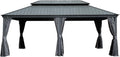GOWE 12' X 18' Hardtop Gazebo Outdoor Metal Gazebo with Galvanized Steel Double Roof Canopy, Aluminum Frame, Curtains and Netting for Patio, Deck, Garden, Grey