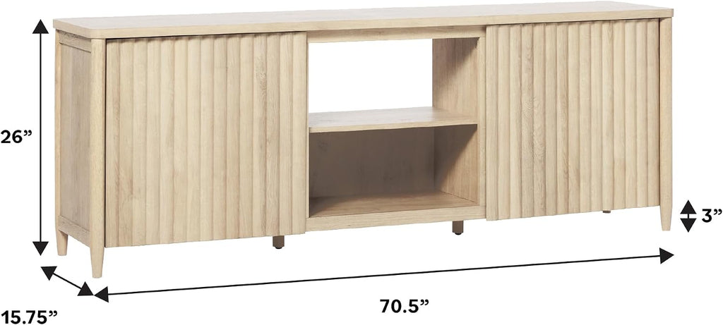 Walker Edison Scandinavian Reeded TV Stand with Open Storage for up to 80' TV Coastal Oak