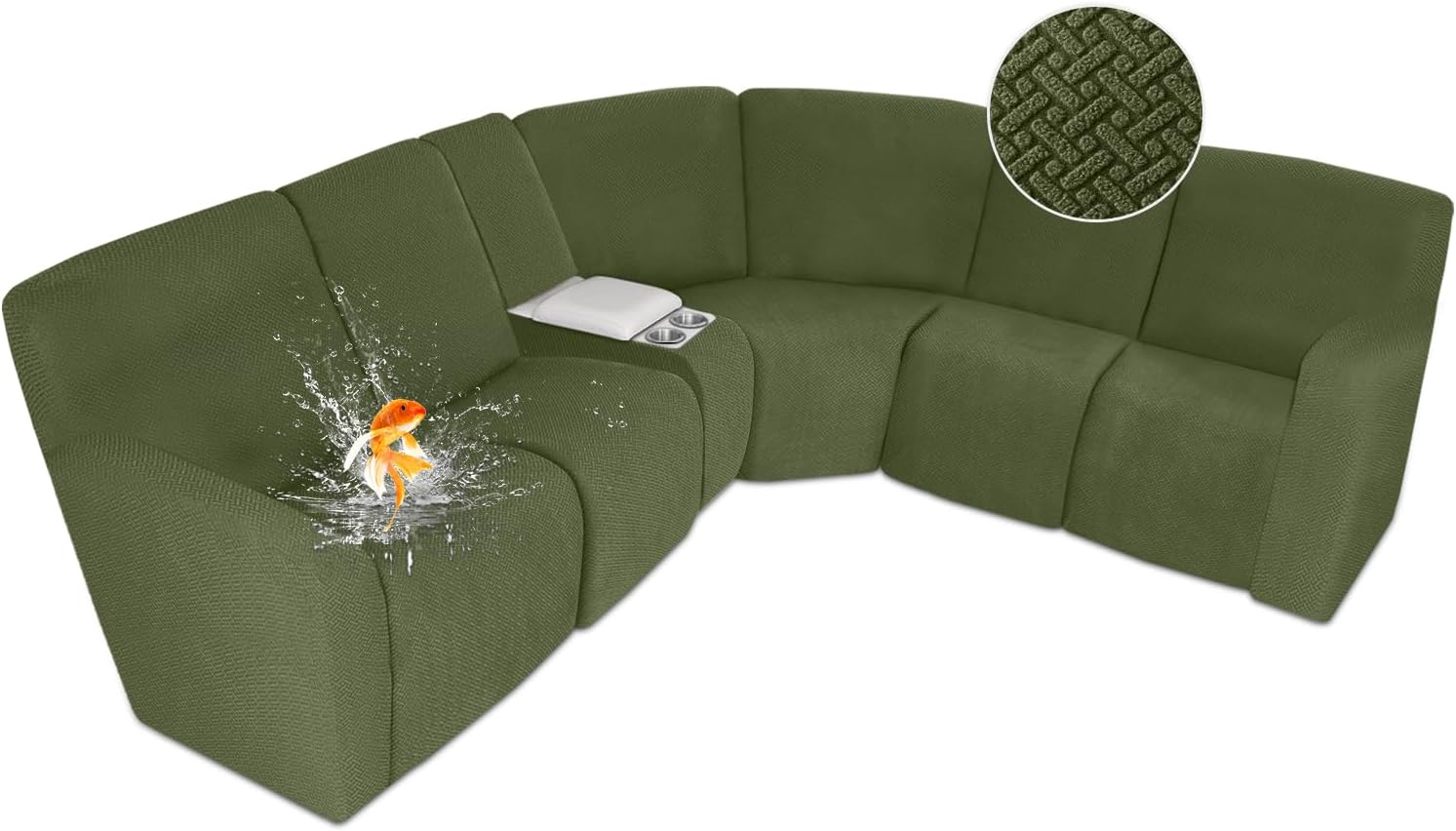ALIECOM 100% Waterproof Recliner Sectional Couch Covers L Shape Stretch Corner Reclining Sectional Sofa Cover Washable Recliner Slipcover Protector for Dog Pet (5 Seat and 1 Console, Avocado Green)