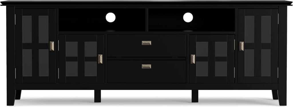 SIMPLIHOME Artisan TV Stand and Bookcase Bundle - 72 inch Wide Solid Wood TV Cabinet and 26 inch Wide Solid Wood Bookcases in Black, Contemporary Living Room Entertainment Bundle, Set of 3