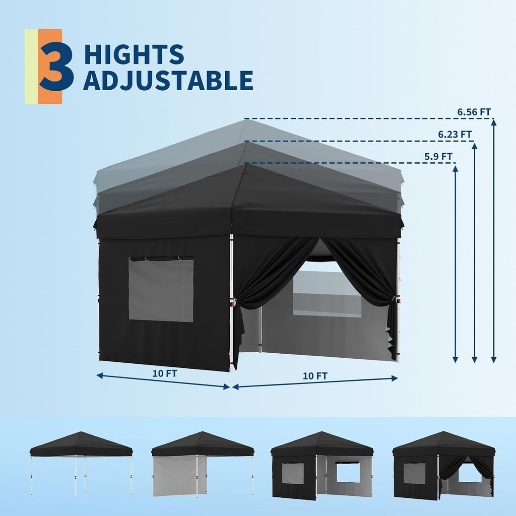 10'X10' Pop Up Canopy Tent with 4 Sidewalls, Beach Tent with One Push Setup, Outdoor Sun Shade for Parties, Camping, UPF 50+ All Weather Waterproof, with Weight Bags & Wheeled Carry Bag