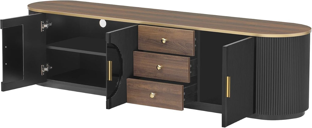 Merax 70.8'' Modern Minimalist TV Stand for TVs up to 80 Inches, Entertainment Center with 3 Drawers and 1 Shelf, Metal Handles and 2 Cabinets for Living Room,Black
