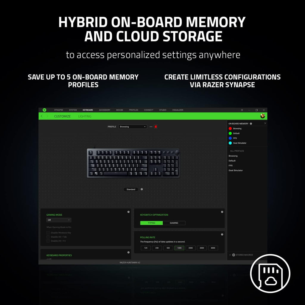 Razer Huntsman V2 Optical Gaming Keyboard: Fast Clicky Optical Switches w/Quick Keystrokes & 8000Hz Polling Rate - Doubleshot PBT Keycaps - Dedicated Media Keys & Dial - Ergonomic Wrist Rest
