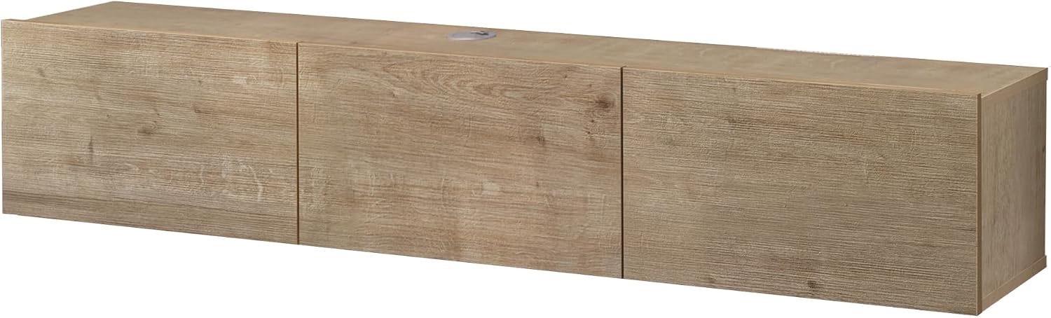 Floating TV Stand for 75-80 Inch TV, 63' Wall Mounted TV Stand with Storage Cabinet, Floating Entertainment Center with Cable Management Hole, Oak Wood Grain Floating Media Console for Living Room