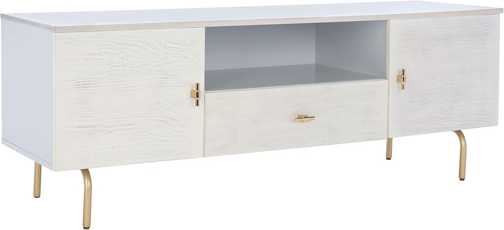 SAFAVIEH Genevieve TV Stand for up to 65' Flatscreen – Grey & White Washed Finish, Mid-Century Modern Storage Cabinet, Entertainment Media Console (MED5000E)