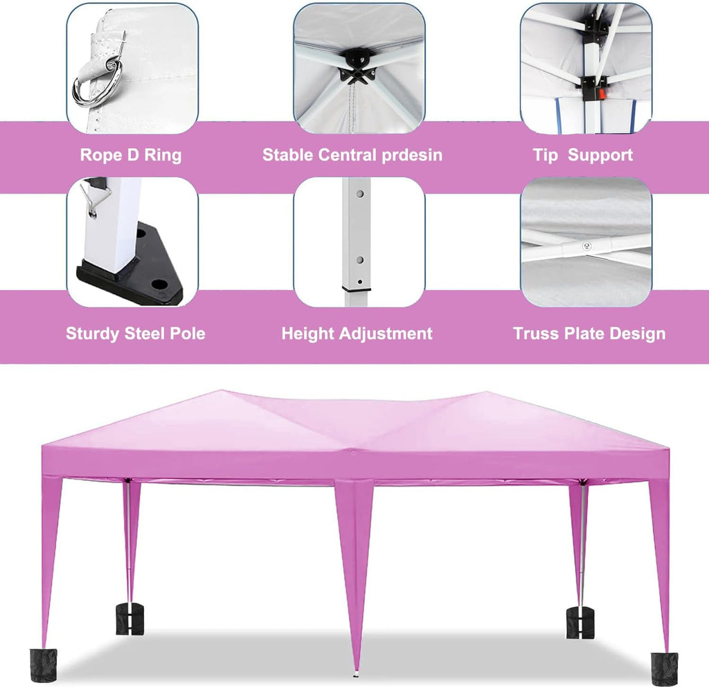 10x20 Pop Up Canopy with 6 Sidewalls Commercial Canopy Tent UPF 50+ All Weather Waterproof Outdoor Wedding Party Tent for Gazebo, Camping, Backyard Parties with Sand Bag, Pink