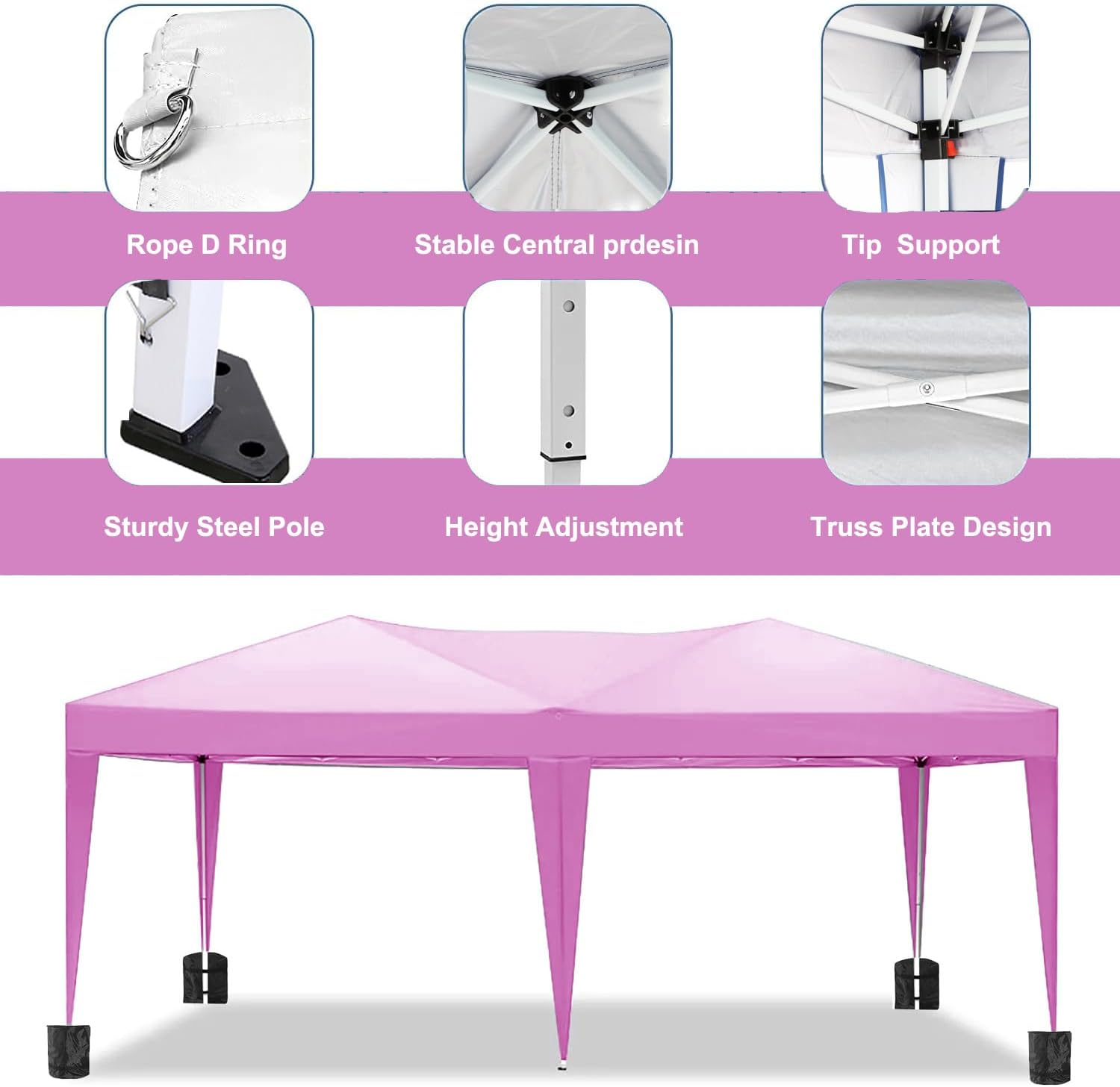 10x20 Pop Up Canopy with 6 Sidewalls Commercial Canopy Tent UPF 50+ All Weather Waterproof Outdoor Wedding Party Tent for Gazebo, Camping, Backyard Parties with Sand Bag, Pink