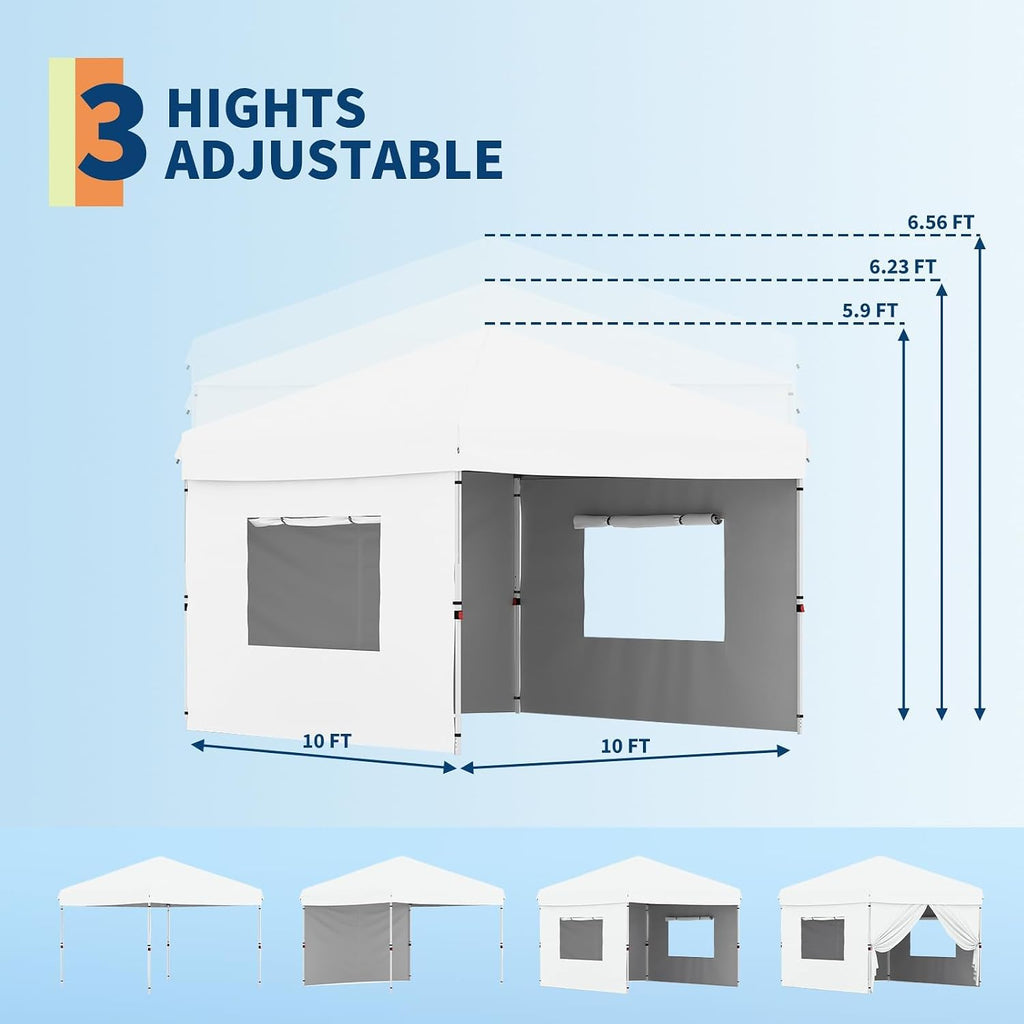 10'x10' White Pop Up Canopy Tent with 3 Sidewalls, Waterproof and UV Resistant Outdoor Gazebo, Easy Up Sun Shade Shelter for Parties, Events, Backyard, Camping