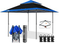 EAGLE PEAK 13x13 Straight Leg Pop Up Canopy Tent Instant Outdoor Canopy Easy Single Person Set up Folding Shelter w/Auto Extending Eaves 169 Square Feet of Shade (Black/Blue)
