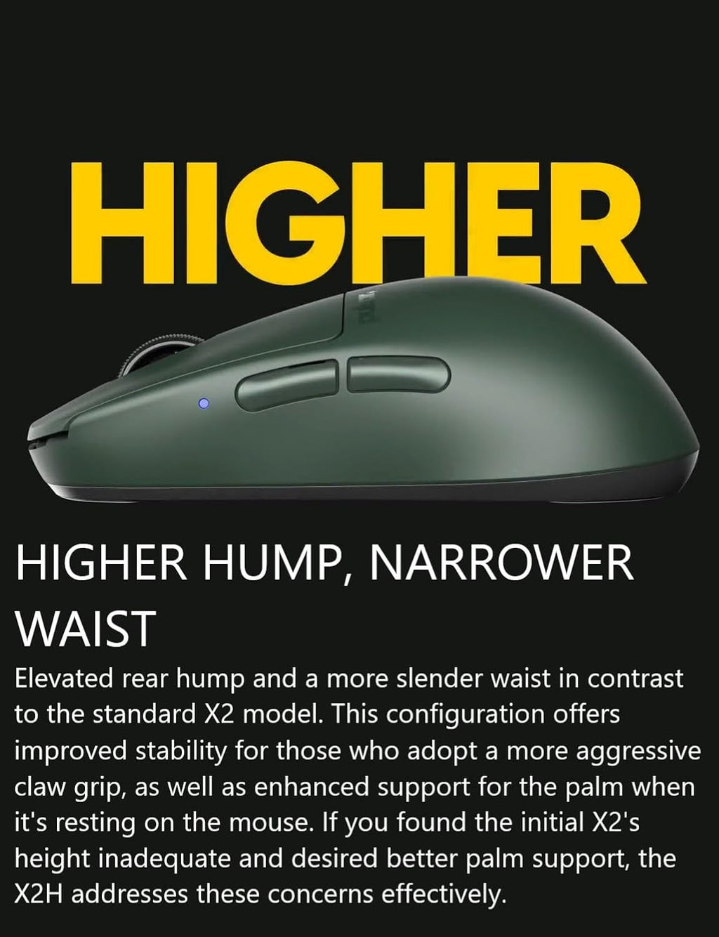 Pulsar Gaming Gears X2H mini Wireless Gaming Mouse, Founder's Edition, Ultra Lightweight 1.83 oz (52 g), Symmetrical, Optical Switch, 2.4 Ghz 1 ms, 26000 DPI, PAW3395 Sensor (Mini, Wireless, Green)