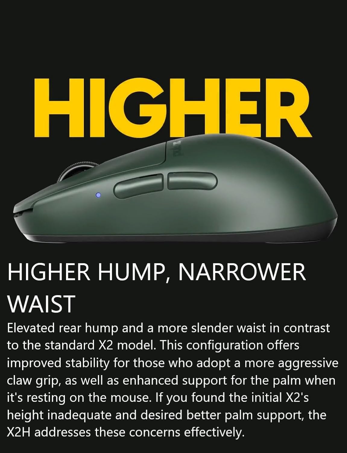 Pulsar Gaming Gears X2H mini Wireless Gaming Mouse, Founder's Edition, Ultra Lightweight 1.83 oz (52 g), Symmetrical, Optical Switch, 2.4 Ghz 1 ms, 26000 DPI, PAW3395 Sensor (Mini, Wireless, Green)
