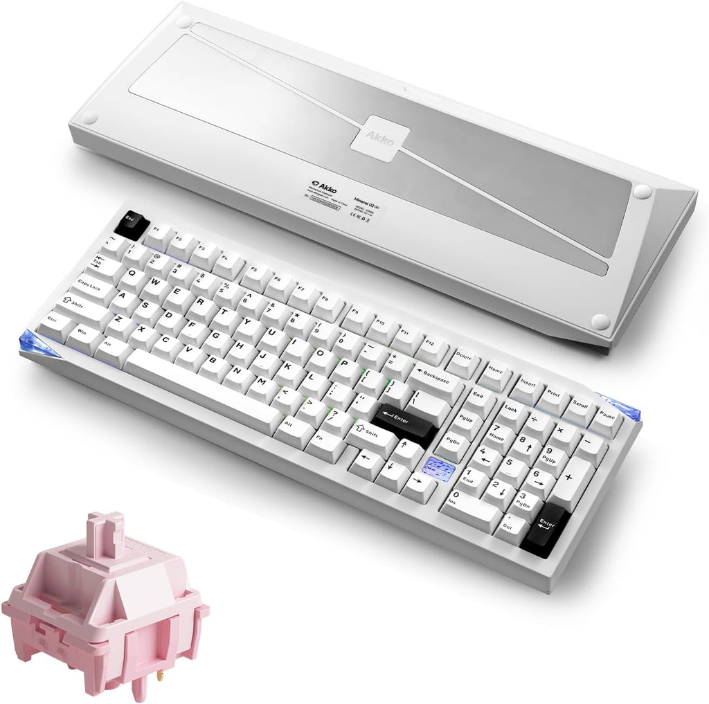 Akko Mineral 02 QMK/VIA Aluminum Mechanical Keyboard Tri-Mode RGB Hot-swappable Wireless Gaming Keyboard, Black on White, Stellar Rose Switch